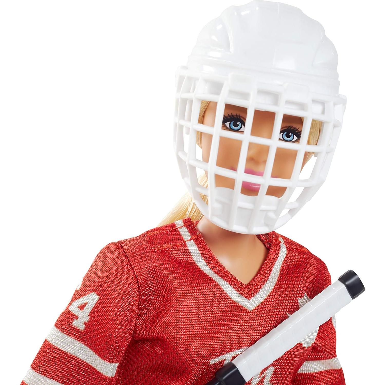 Tim Hortons Barbie Doll (12-inch Curvy) Collectible Wearing Hockey Uniform, with Stand and Certificate of Authenticity, for 6 Years and Up, Red