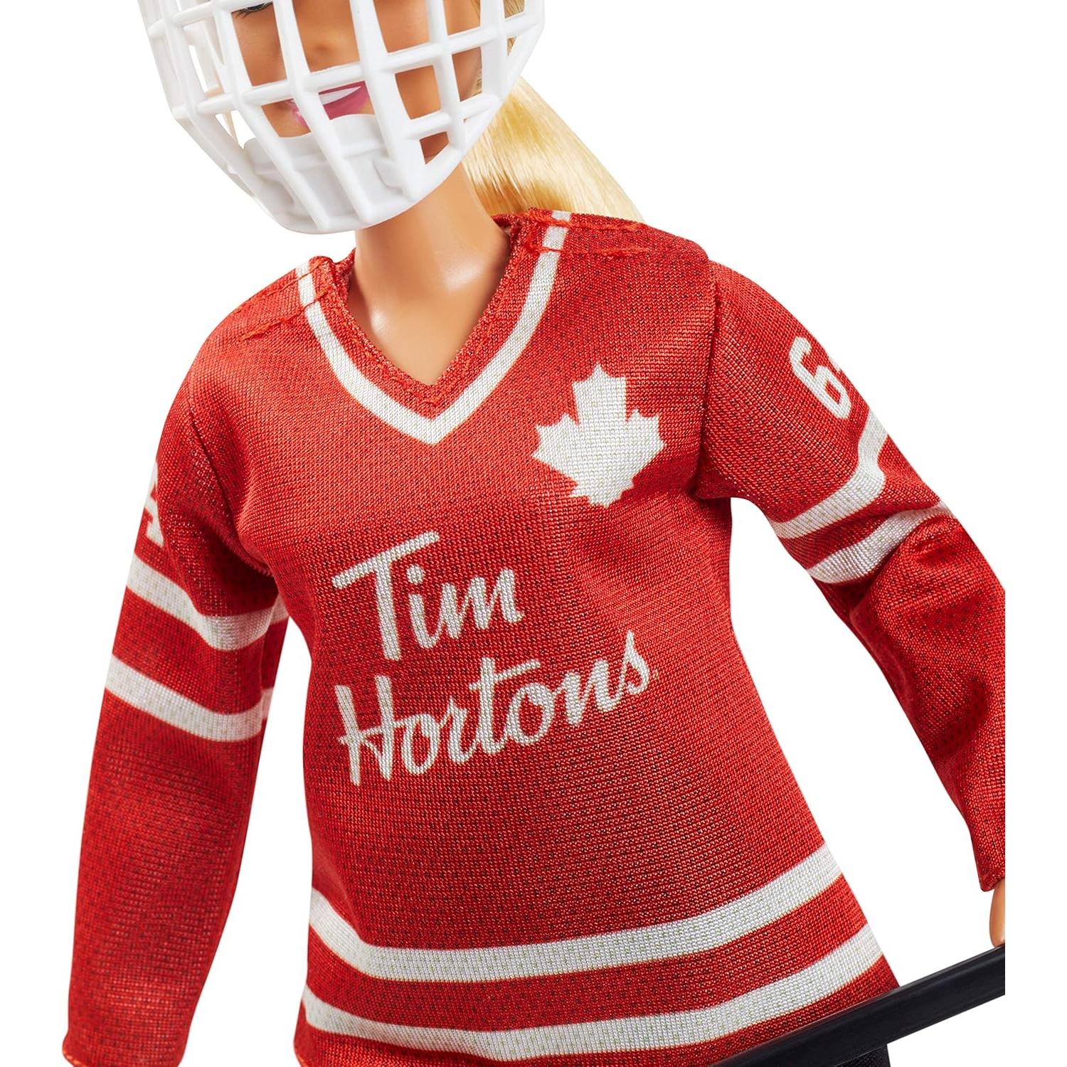 Tim Hortons Barbie Doll (12-inch Curvy) Collectible Wearing Hockey Uniform, with Stand and Certificate of Authenticity, for 6 Years and Up, Red