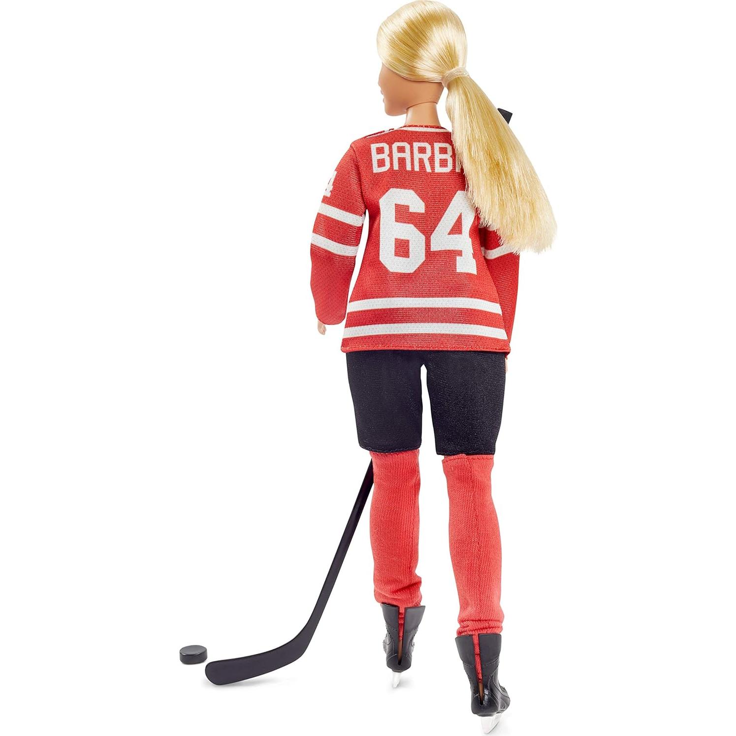 Tim Hortons Barbie Doll (12-inch Curvy) Collectible Wearing Hockey Uniform, with Stand and Certificate of Authenticity, for 6 Years and Up, Red