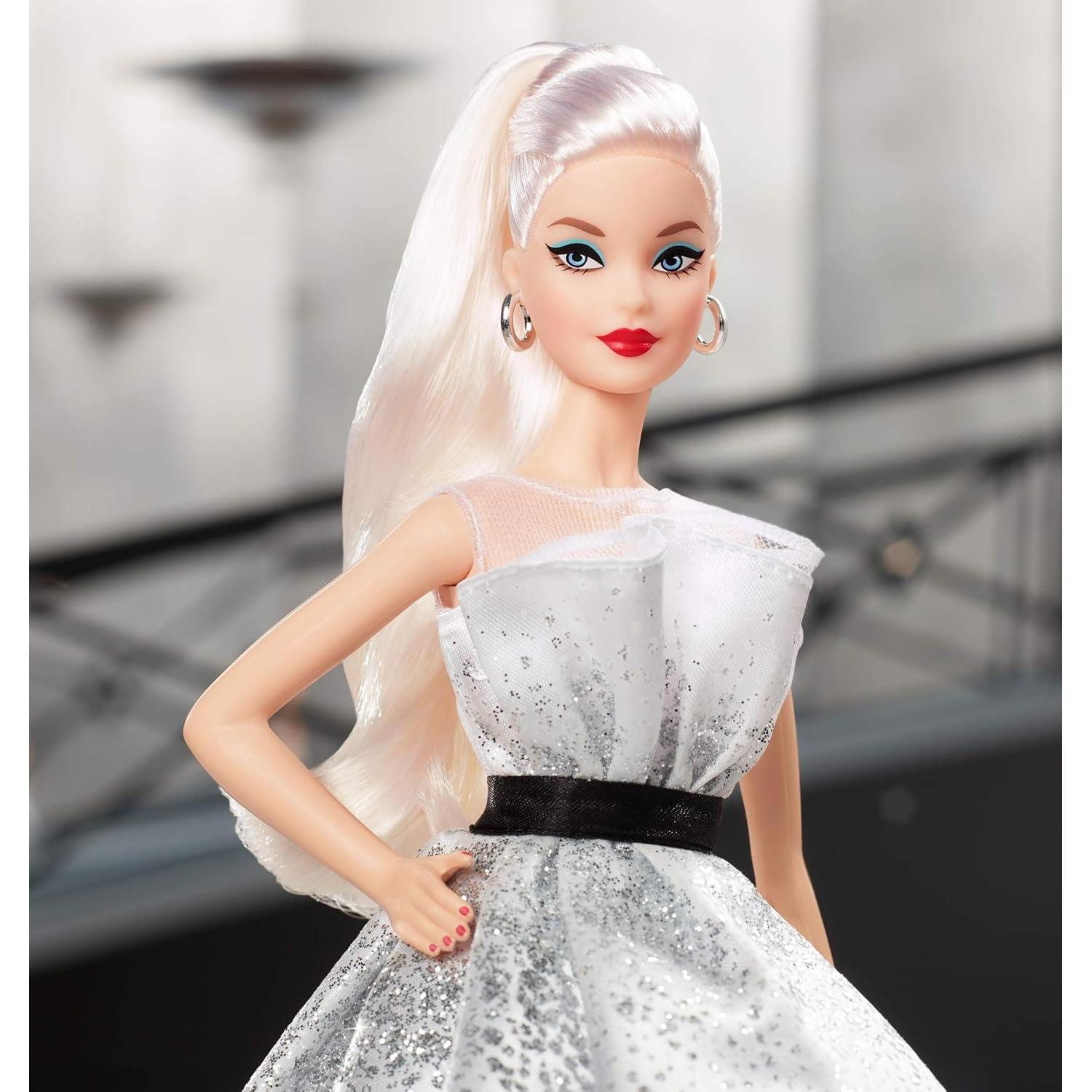Muñeca Barbie 60 Aniversario Mattel Rubia con Vestido Brillante