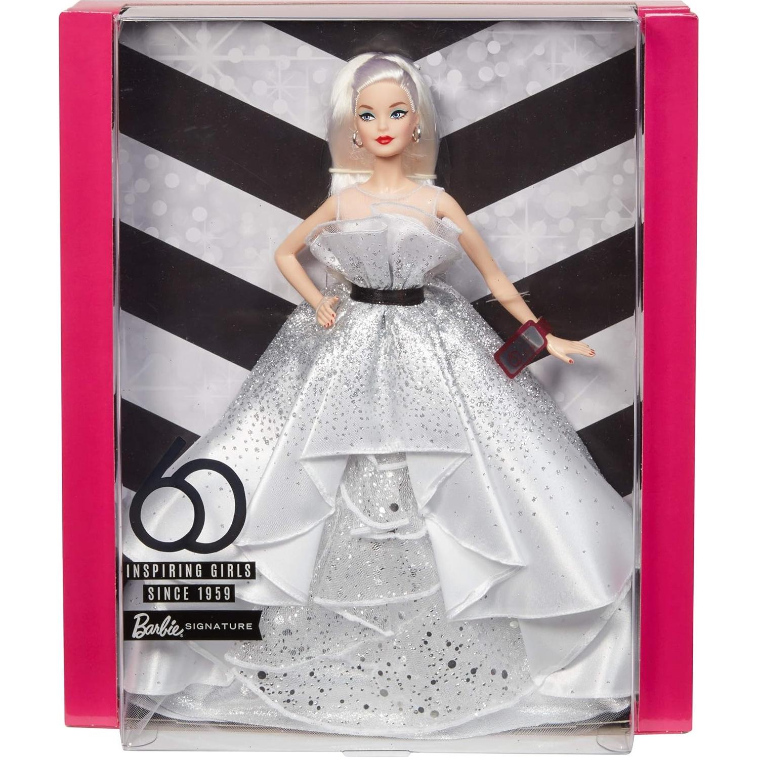 Muñeca Barbie 60 Aniversario Mattel Rubia con Vestido Brillante