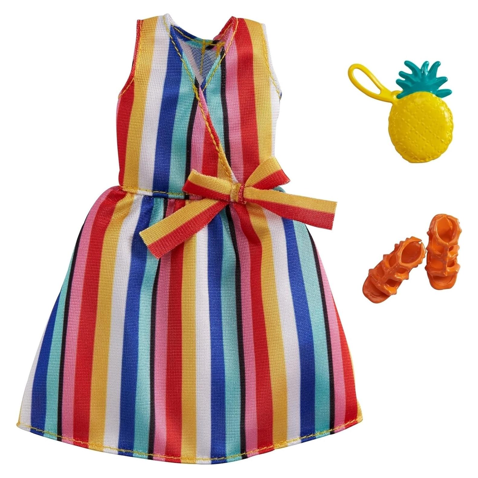 Barbie Mattel Conjunto de Moda Vestido Rayado y Accesorios