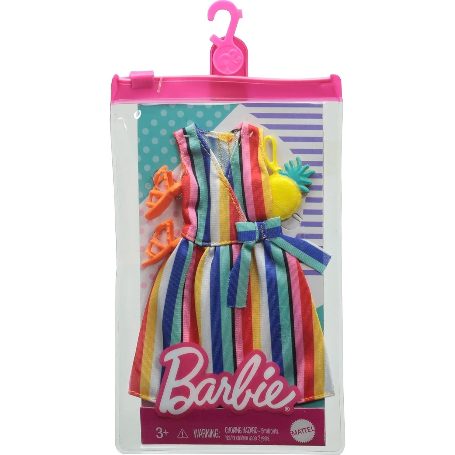 Barbie Mattel Conjunto de Moda Vestido Rayado y Accesorios