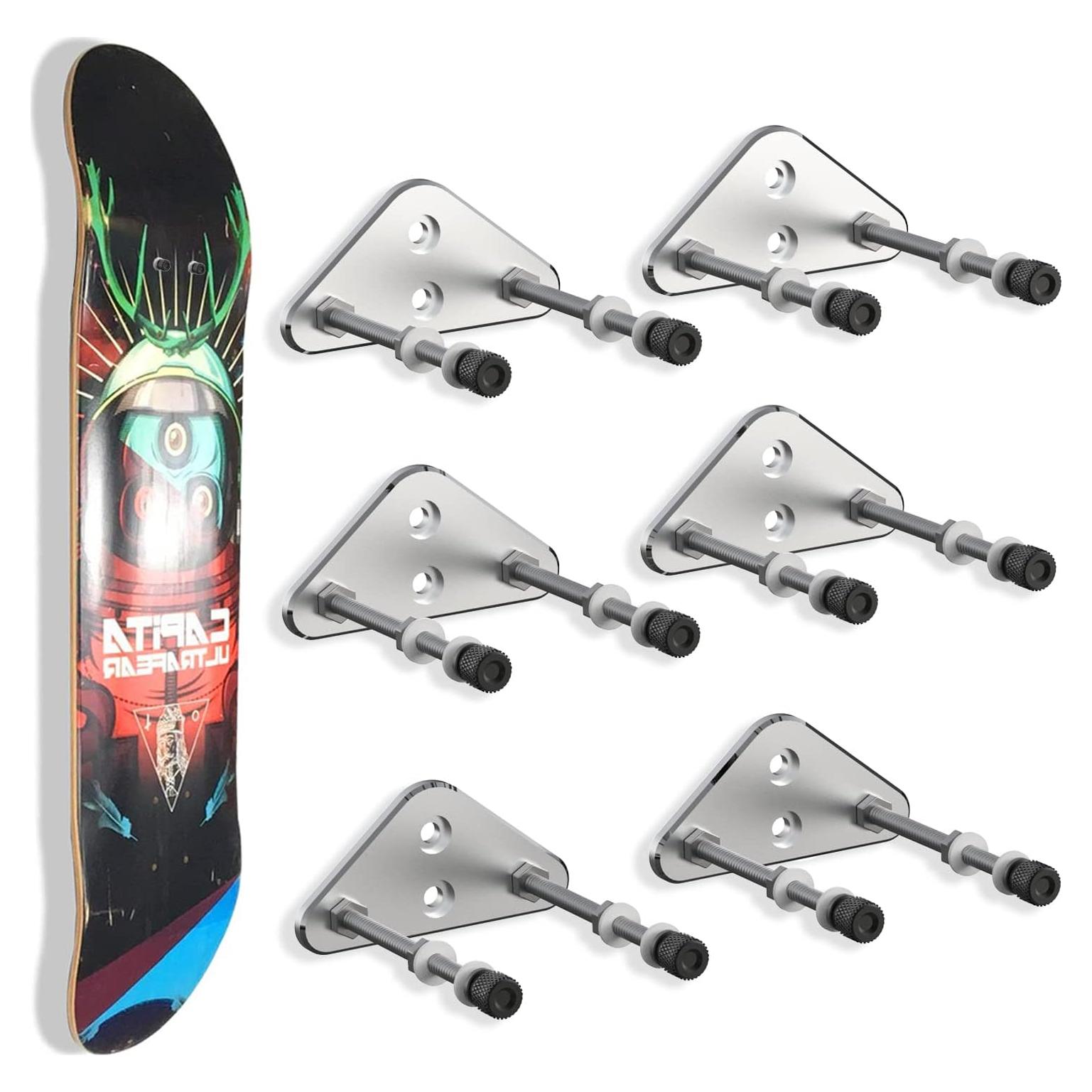 Soporte de Pared para Skateboard Aluminio 6 Paquetes Plata