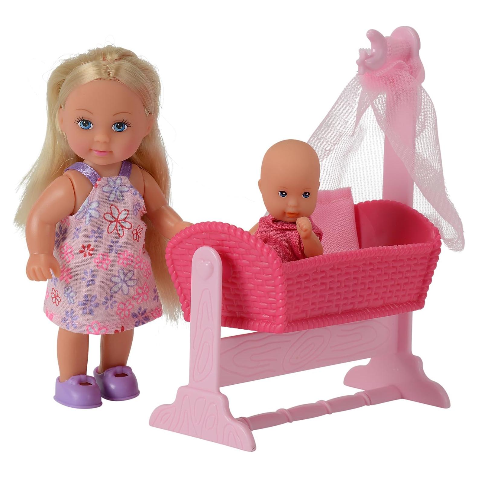 Cuna de Muñeca Evi Love Simba con Bebé y 12 Accesorios