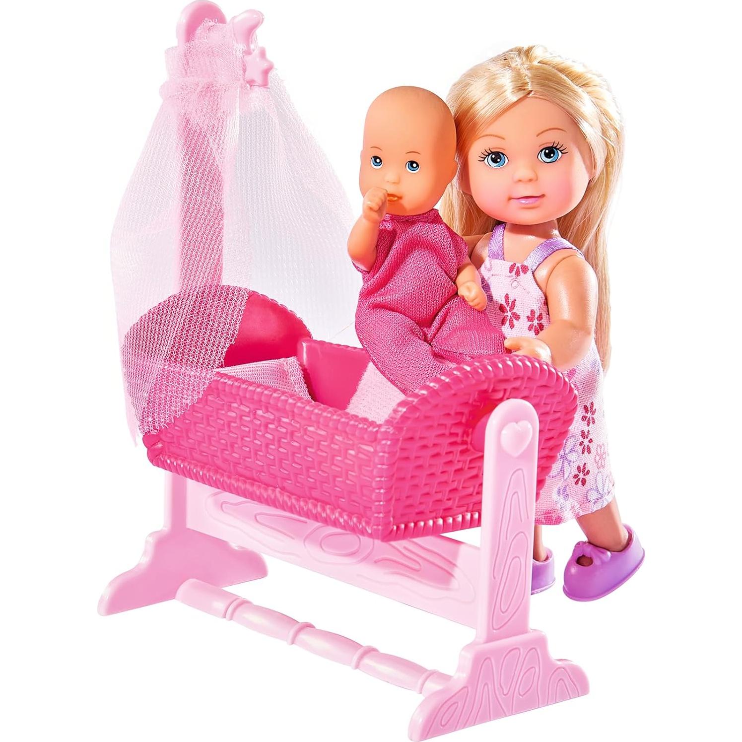 Cuna de Muñeca Evi Love Simba con Bebé y 12 Accesorios