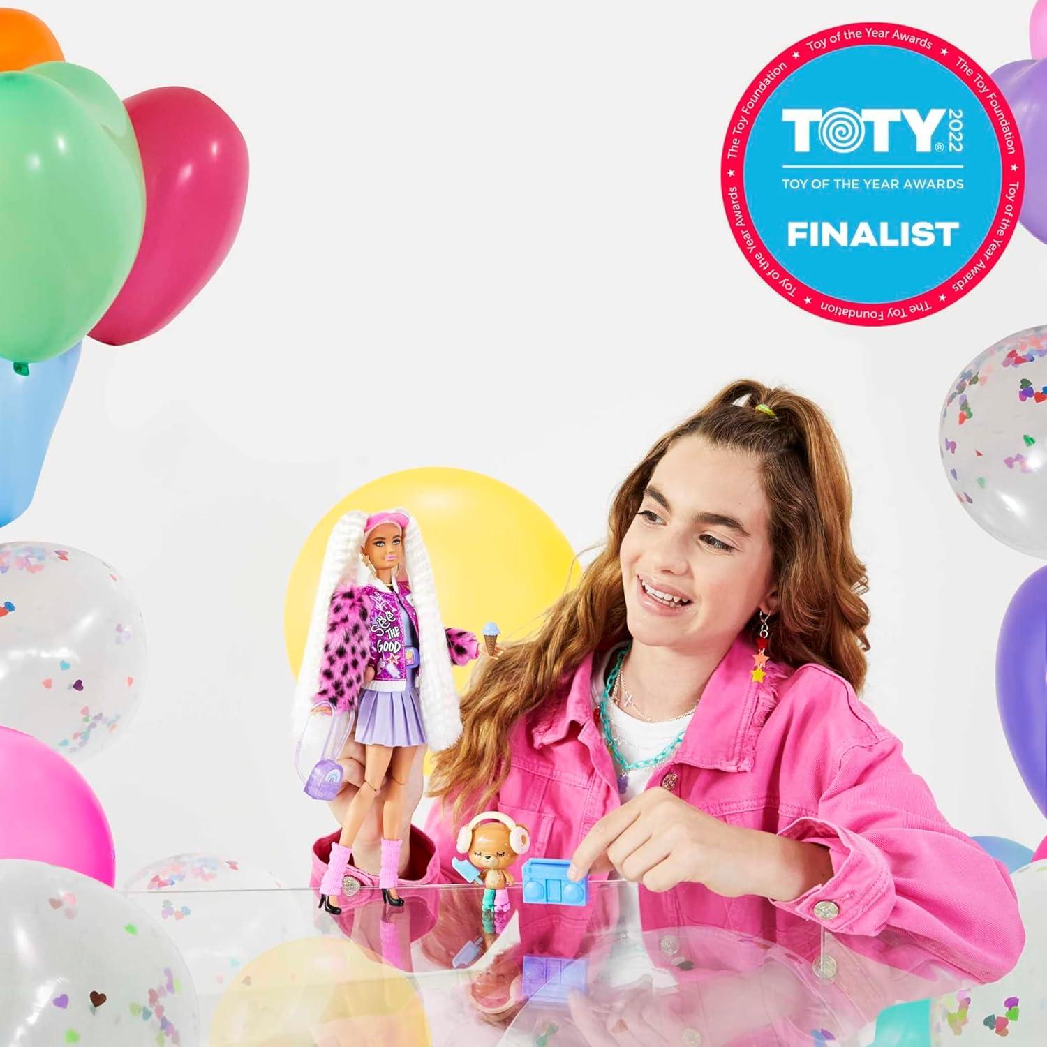 Extra Doll & Accessories with Extra-Long Crimped Pigtails in Pink Sparkly Varsity Jacket with Pet Teddy Bear