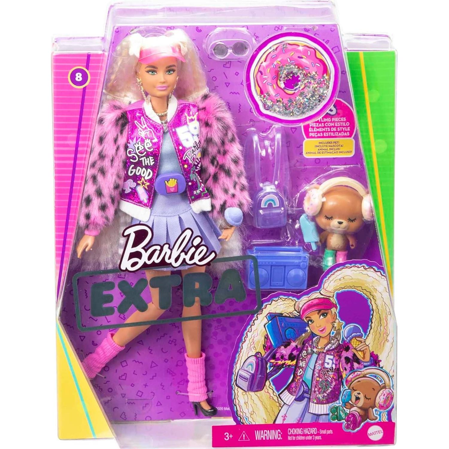 Extra Doll & Accessories with Extra-Long Crimped Pigtails in Pink Sparkly Varsity Jacket with Pet Teddy Bear