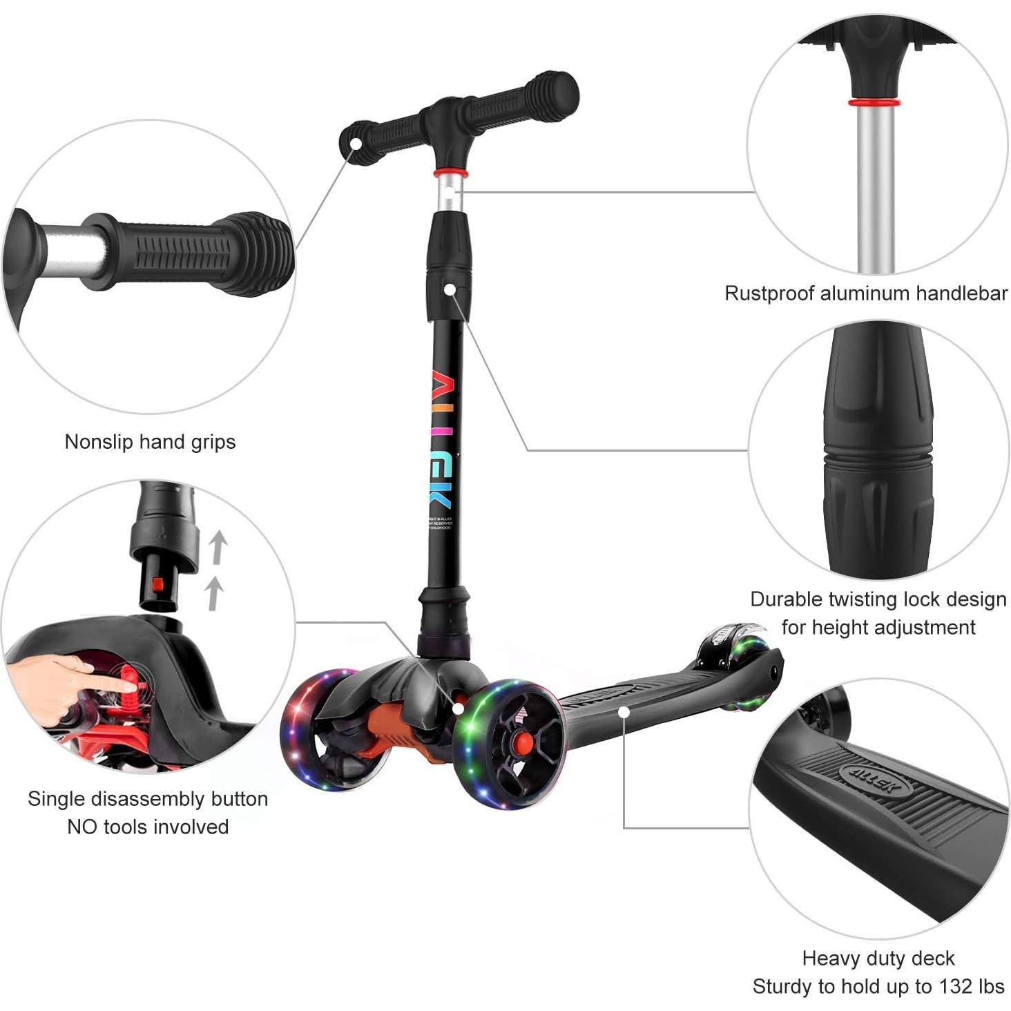 Scooter Allek B02 Ajustable para Niños 3-12 Años Negro