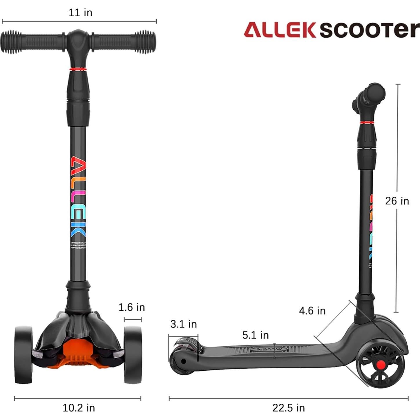 Scooter Allek B02 Ajustable para Niños 3-12 Años Negro