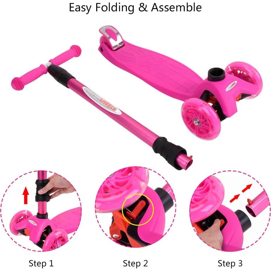 Scooter ChromeWheels Rosa 3 Ruedas Ajustable 59.87 kg