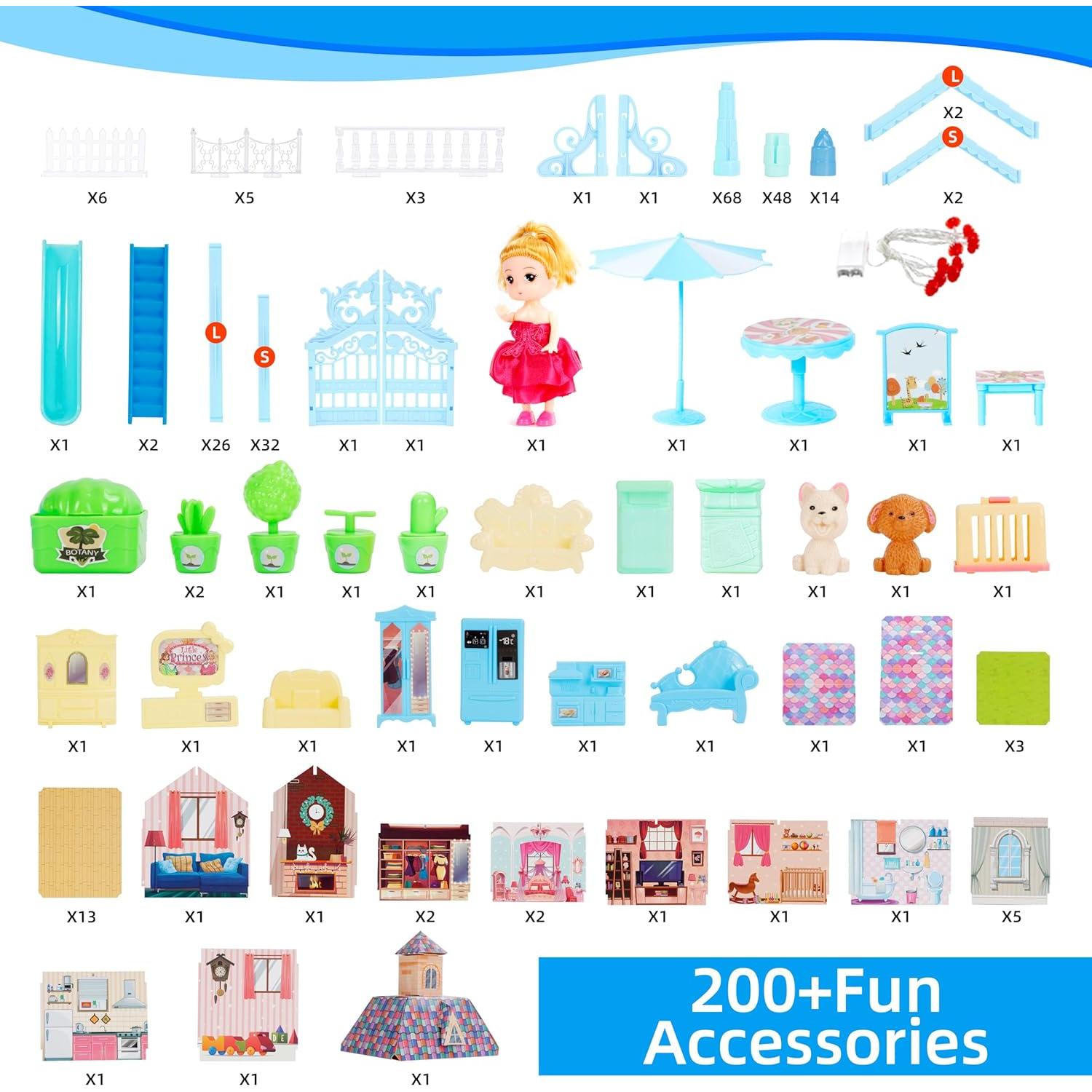 Casa de Muñecas OCTERIC 13 Habitaciones con LED 65x60cm