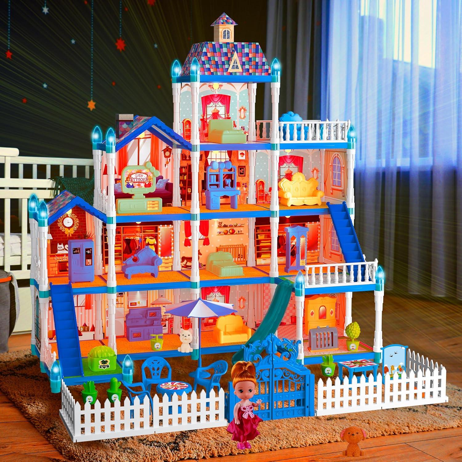 Casa de Muñecas OCTERIC 13 Habitaciones con LED 65x60cm