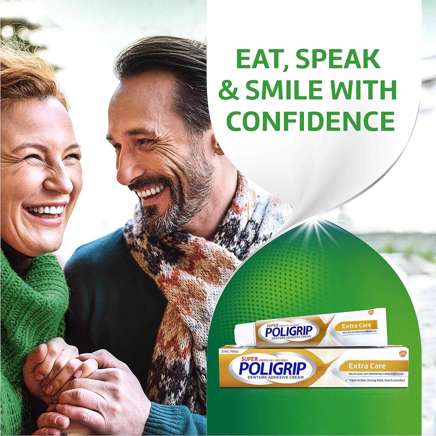 Super Poligrip Crema Adhesiva para Dentaduras Sin Zinc - 4 Tubos