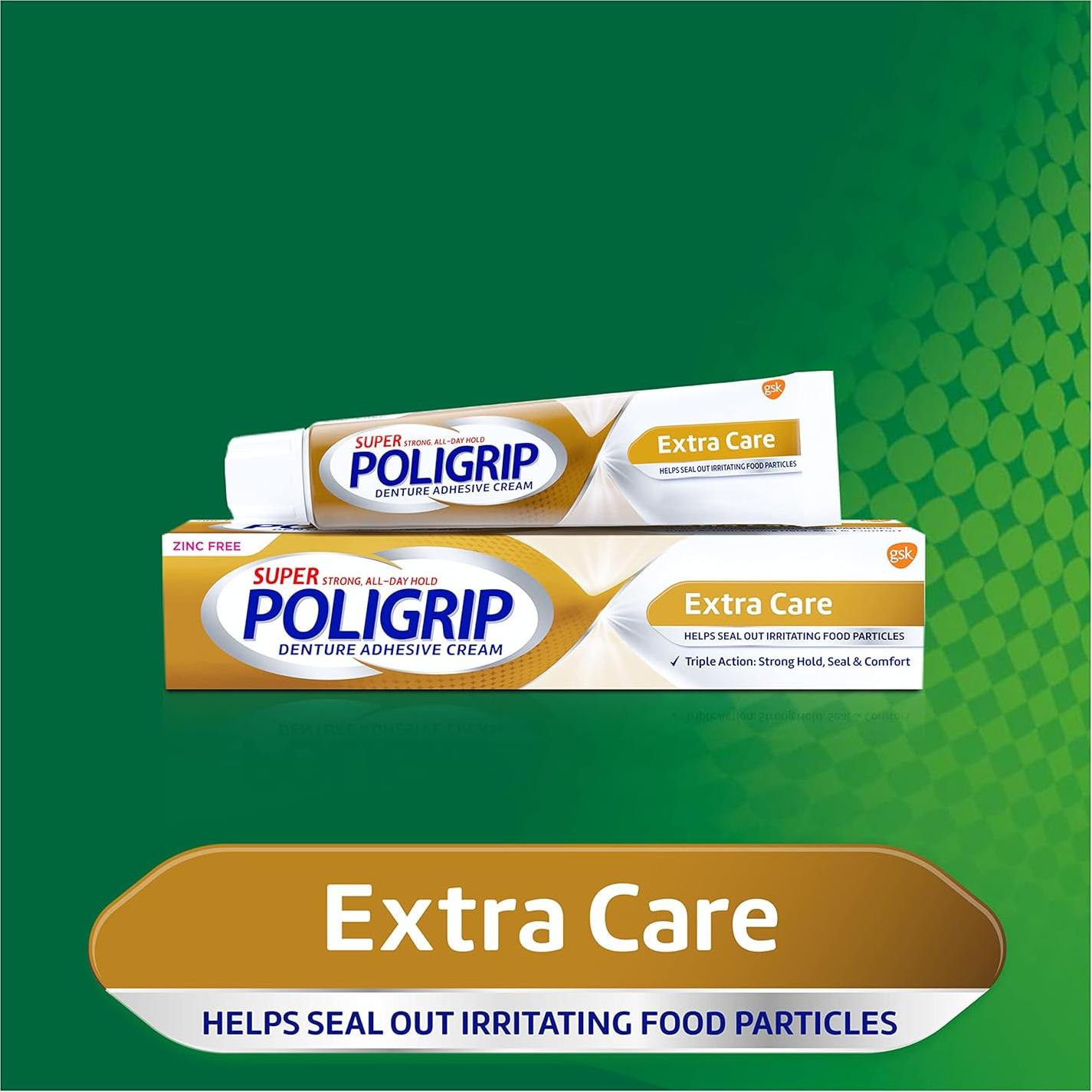 Super Poligrip Crema Adhesiva para Dentaduras Sin Zinc - 4 Tubos