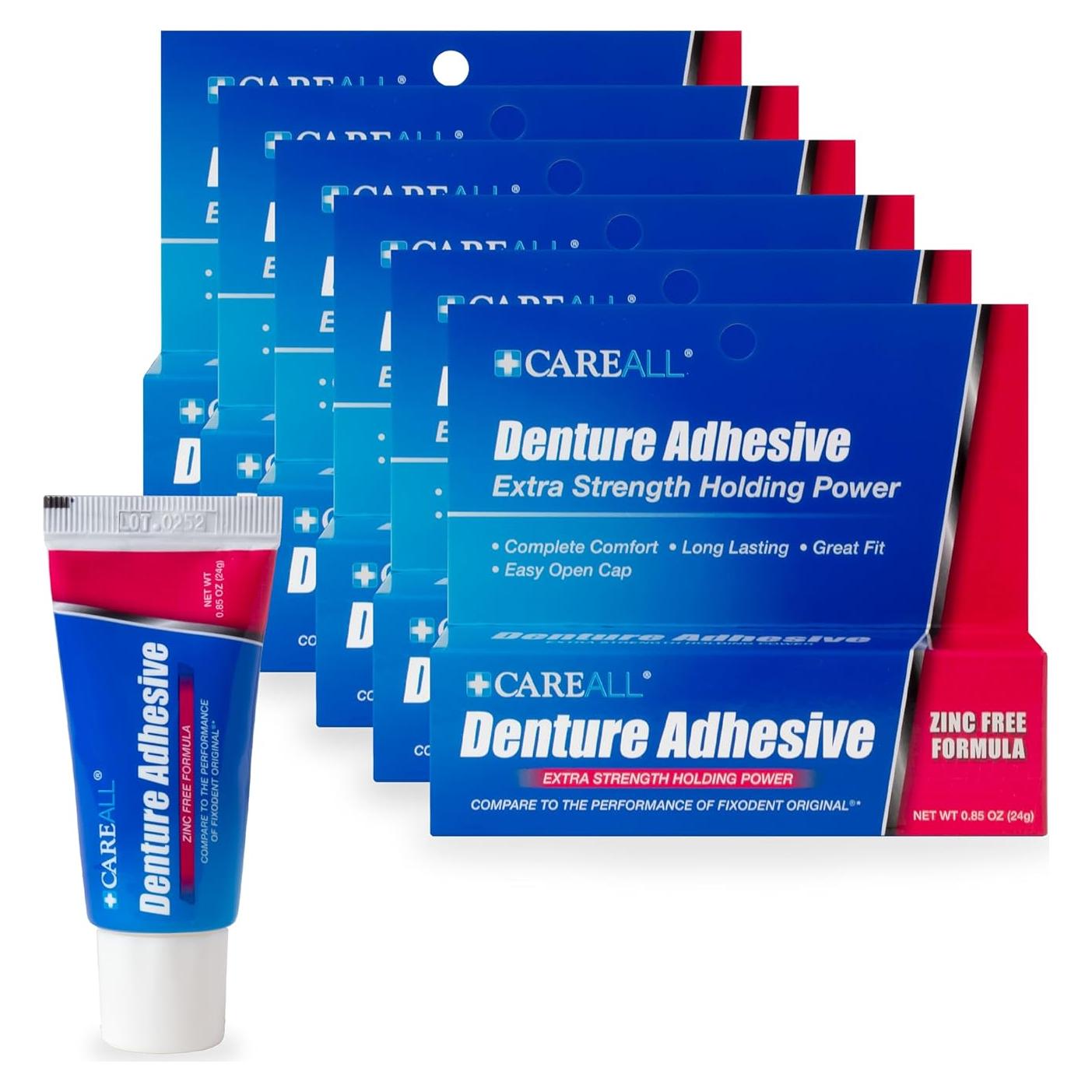 Adhesivo para Dentaduras CareAll 24 g - Libre de Zinc, 6 Piezas