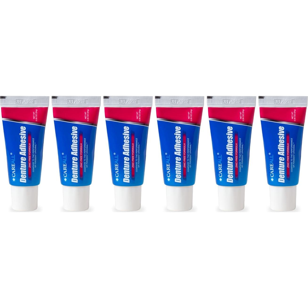 Adhesivo para Dentaduras CareAll 24 g - Libre de Zinc, 6 Piezas