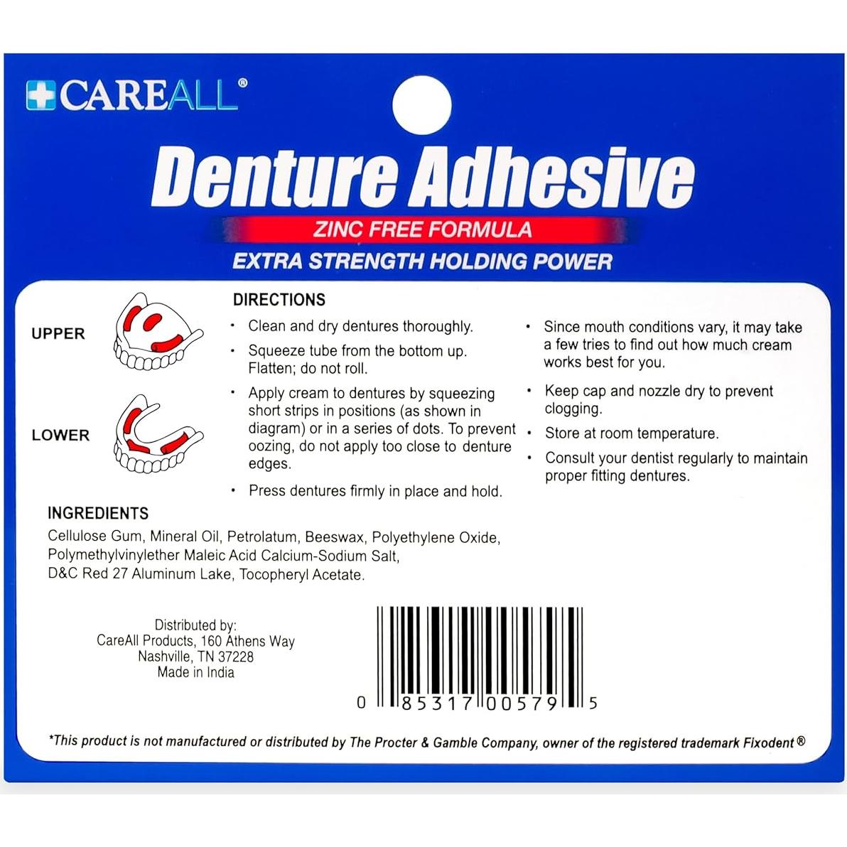 Adhesivo para Dentaduras CareAll 24 g - Libre de Zinc, 6 Piezas