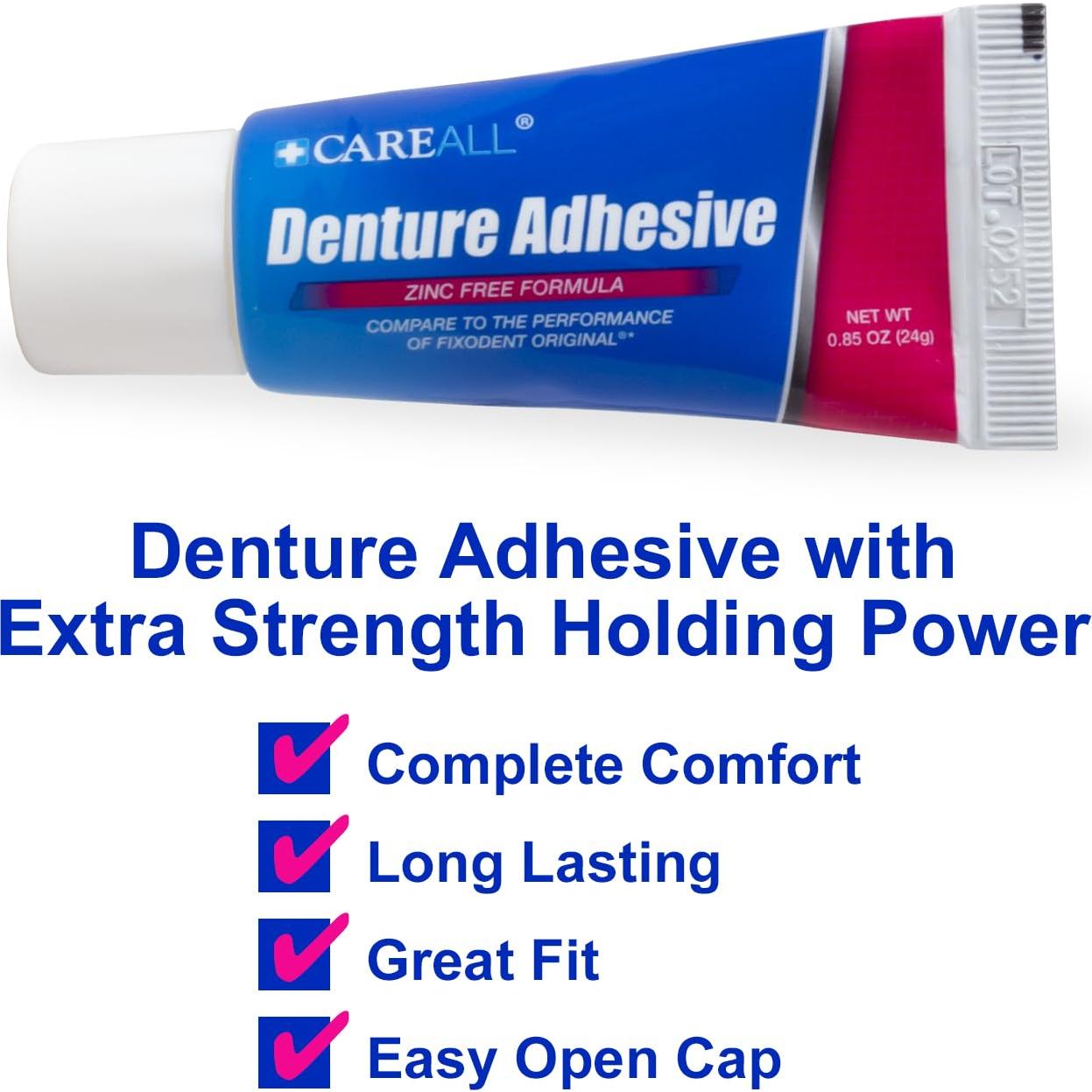 Adhesivo para Dentaduras CareAll 24 g - Libre de Zinc, 6 Piezas