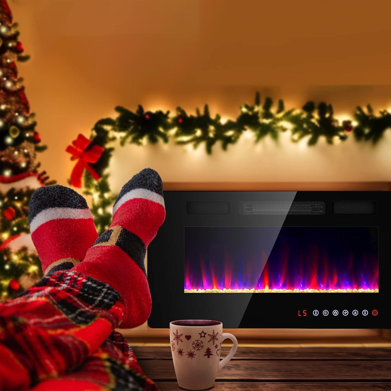 36 inches Electric Fireplace-Wall Fireplace for Living Room-Fireplace Heater Insert Wall Mounted with Remote Control,Timer,12 Flame Colors,750/1500W