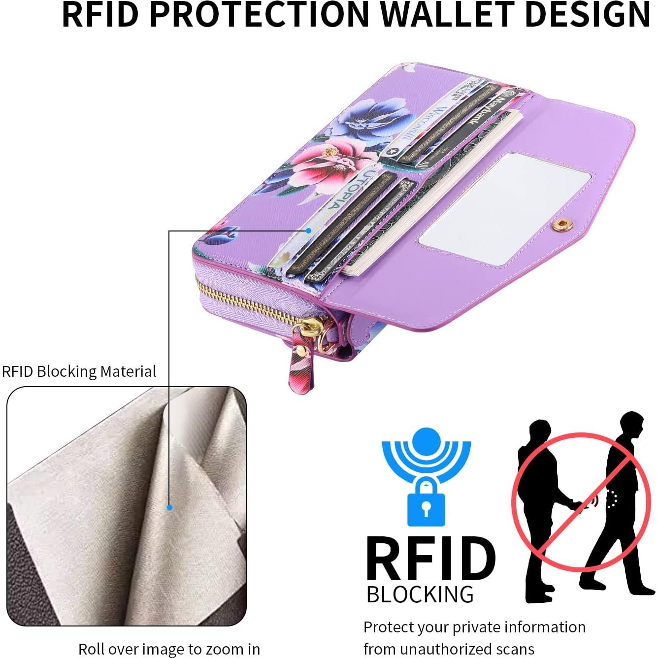 Funda Cartera Cruzada LITOU para iPhone 16 Plus Flor Púrpura