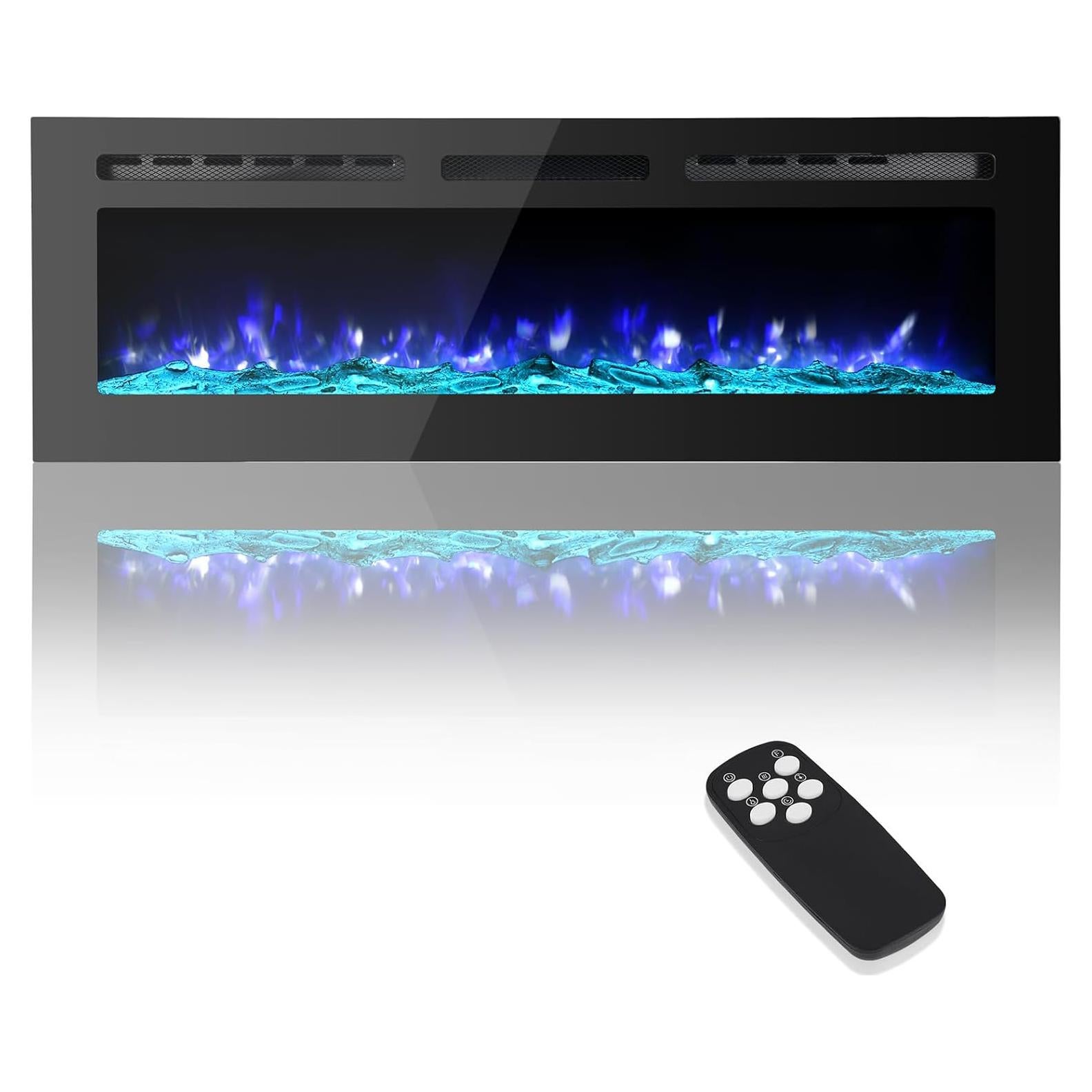 Electric Fireplace Insert, 50 Inch Wall-Mounted or Recessed with Timer, 5120 BTU Heat, 12 Flame Colors