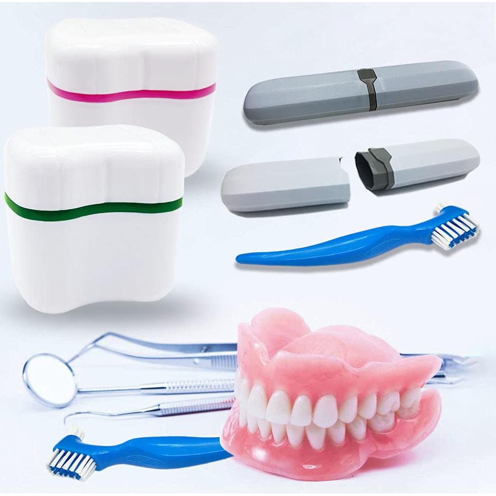 Kit Estuche Dentaduras Platonee 6 Piezas Rosa Verde
