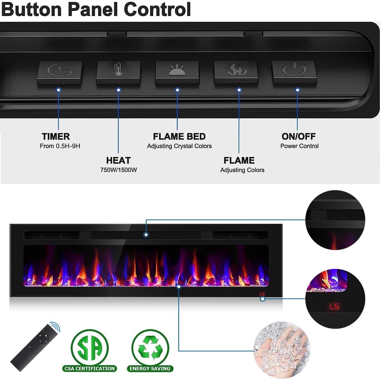 Chimenea Eléctrica Sixfivsevn 152 cm Control Remoto 12 Colores