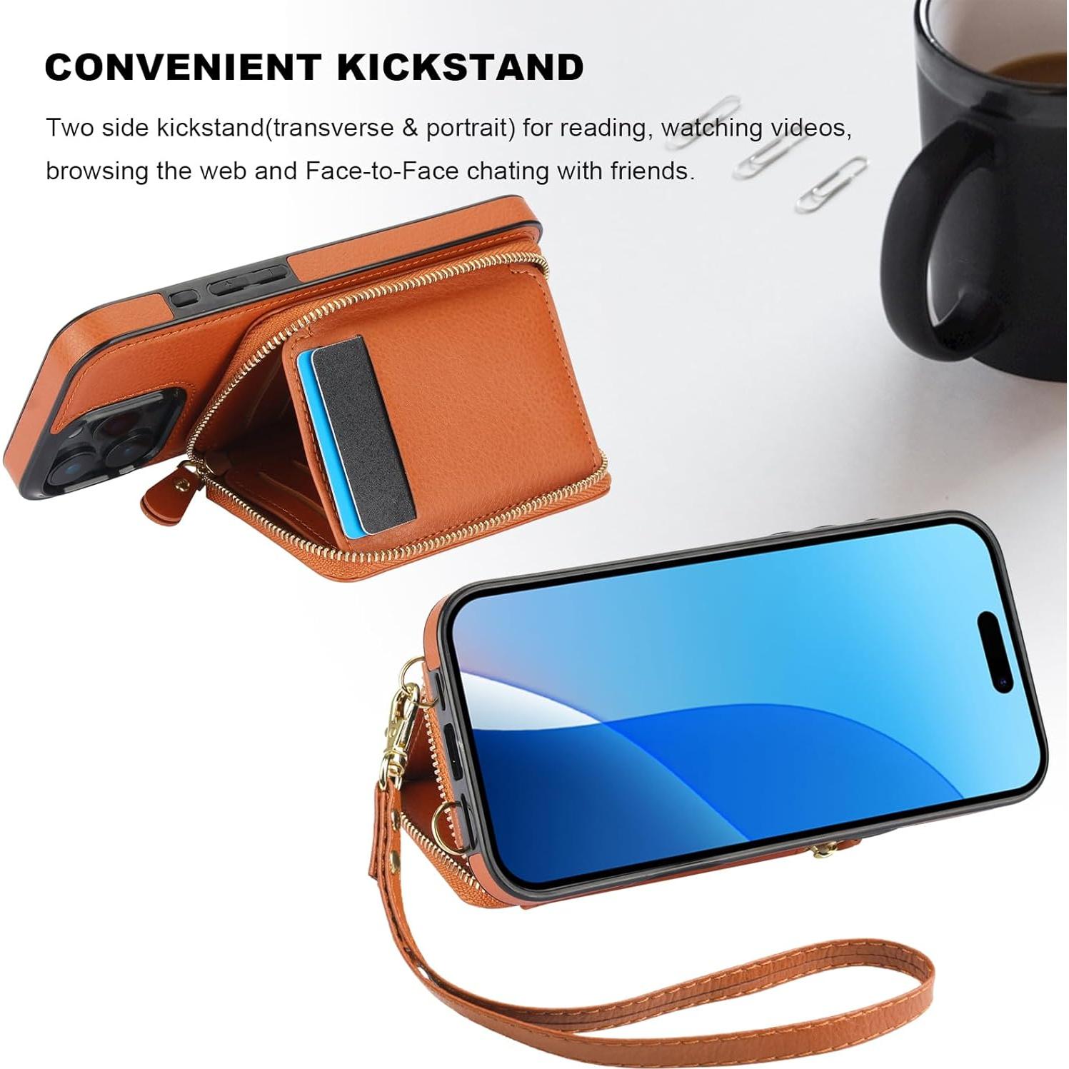 Bocasal Cartera RFID para iPhone 16 Pro Max, Cuero Marrón