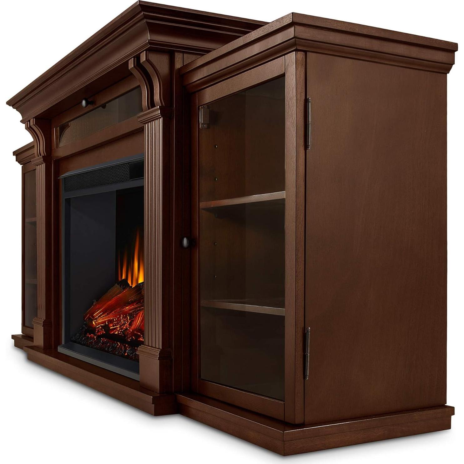 Real Flame Calie 67" Electric Fireplace TV Stand for TVs up to 65 inches, Entertainment Center with Adjustable Shelves and Storage, TV Stand for Living Room and Bedroom, Remote Control, Timer