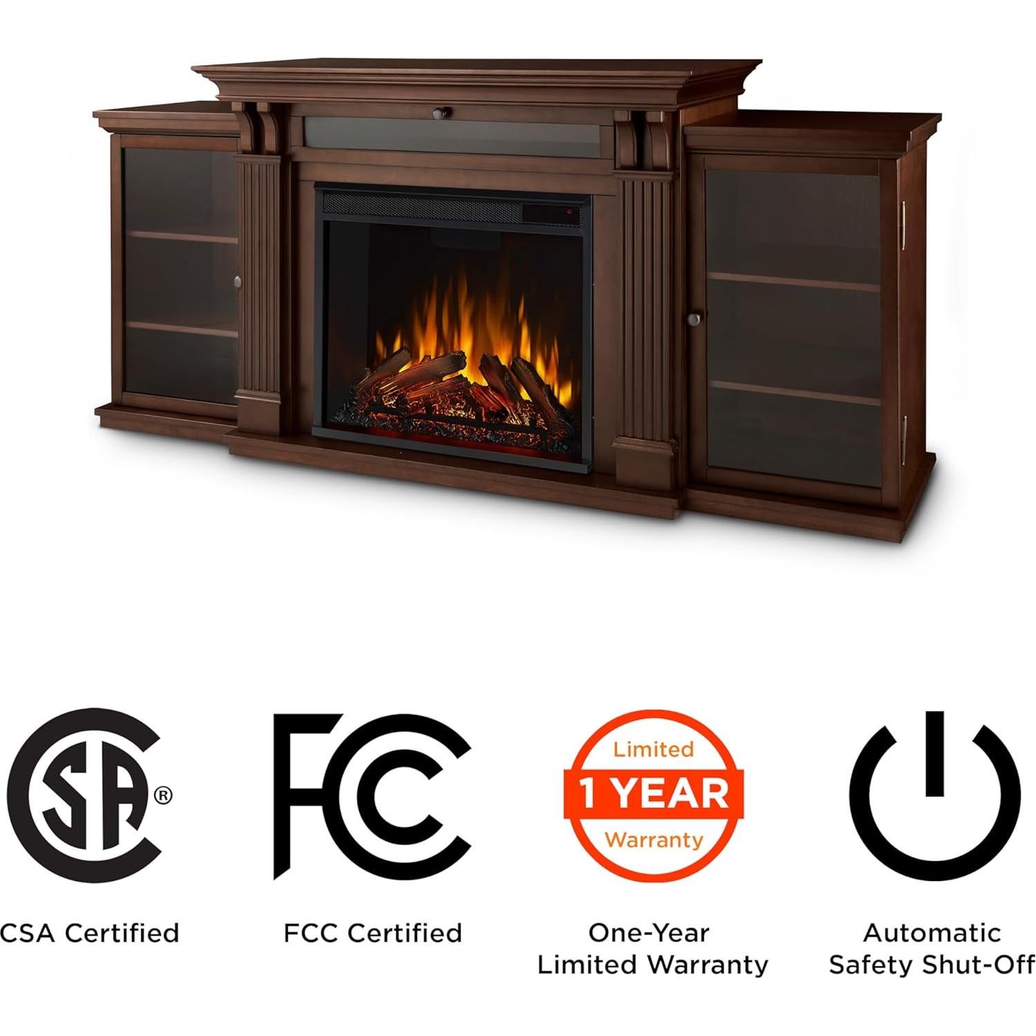 Real Flame Calie 67" Electric Fireplace TV Stand for TVs up to 65 inches, Entertainment Center with Adjustable Shelves and Storage, TV Stand for Living Room and Bedroom, Remote Control, Timer