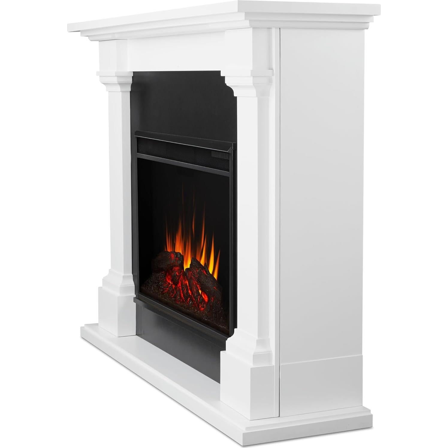 Real Flame Callaway 63" Grand Electric Fireplace with Mantel in White, Free-Standing Oversized Indoor Electric Fireplace with Mantel, Adjustable Thermostat, Automatic Safety Shut-Off