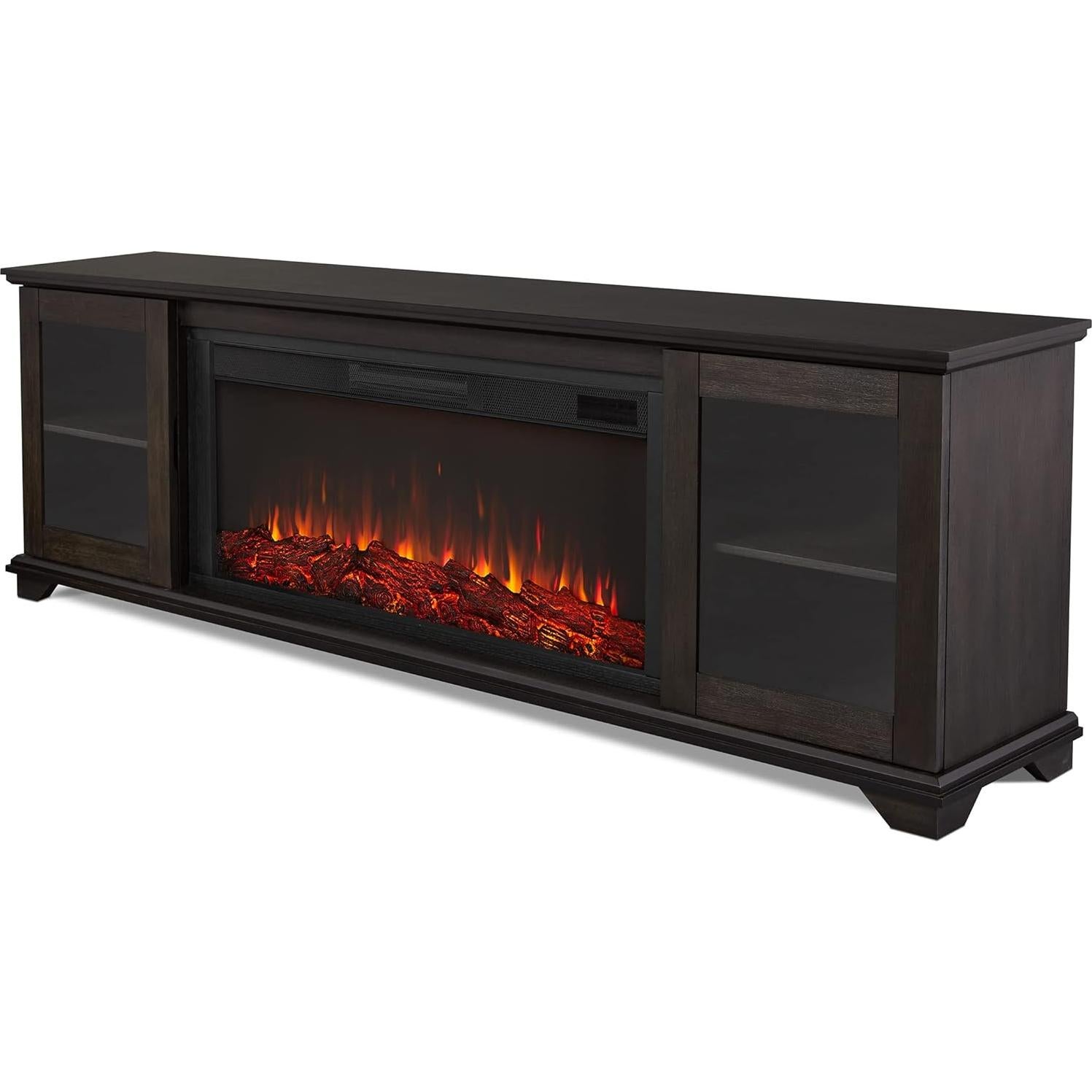 Real Flame Benjamin 81" Electric Fireplace TV Stand for TVs up to 80 inches, Entertainment Center with Adjustable Shelves and Storage, TV Stand for Living Room and Bedroom, Remote Control, Timer