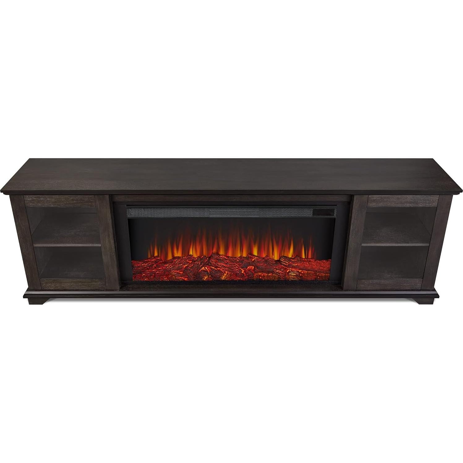 Real Flame Benjamin 81" Electric Fireplace TV Stand for TVs up to 80 inches, Entertainment Center with Adjustable Shelves and Storage, TV Stand for Living Room and Bedroom, Remote Control, Timer