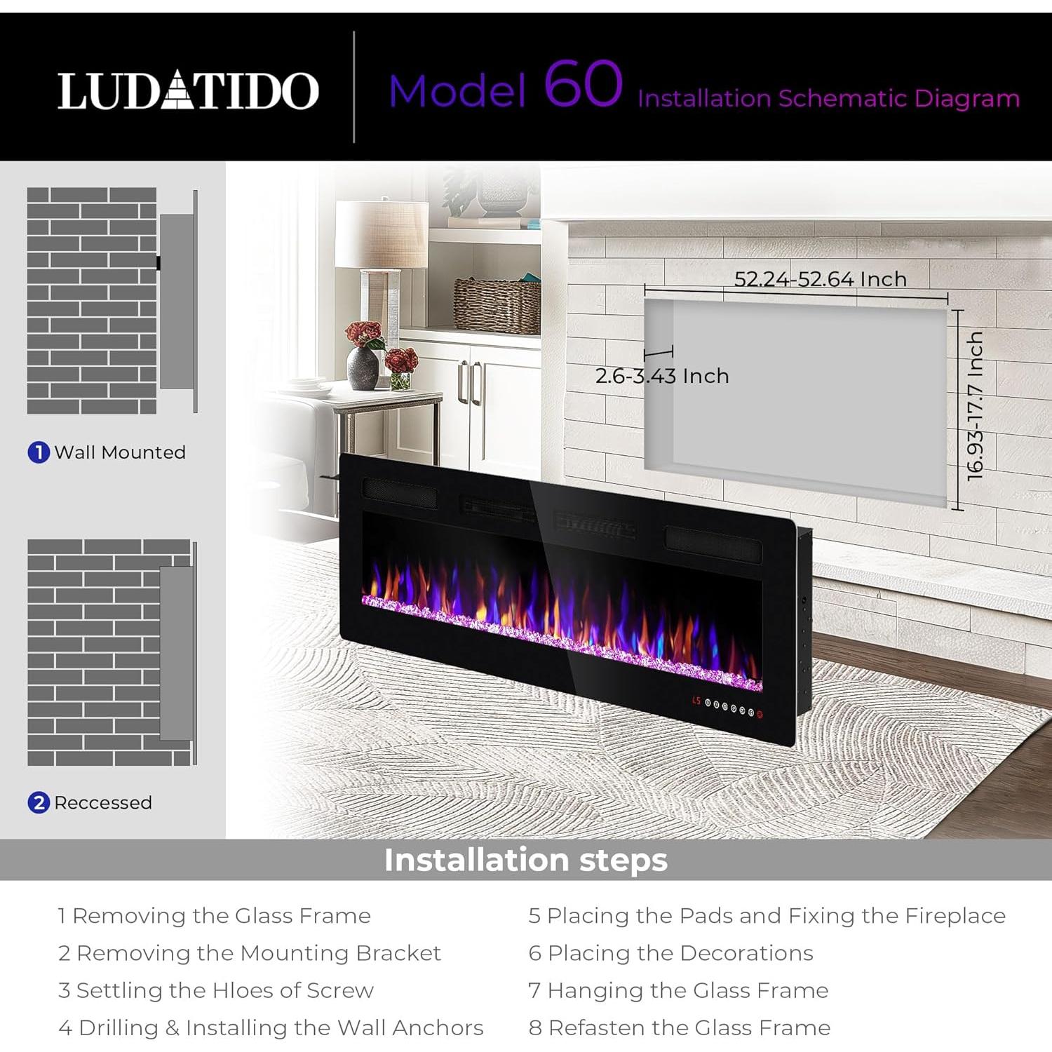 Chimenea Eléctrica Ludatido 60" Ultra Delgada 1500W