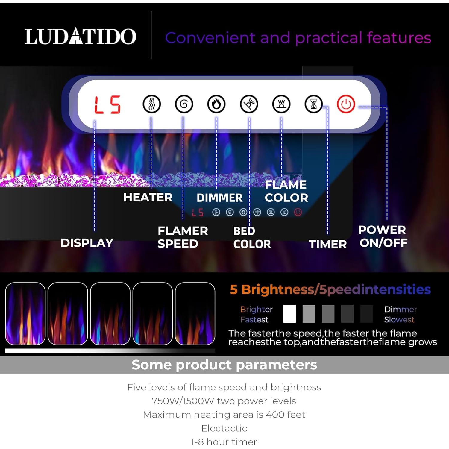 Chimenea Eléctrica Ludatido 60" Ultra Delgada 1500W