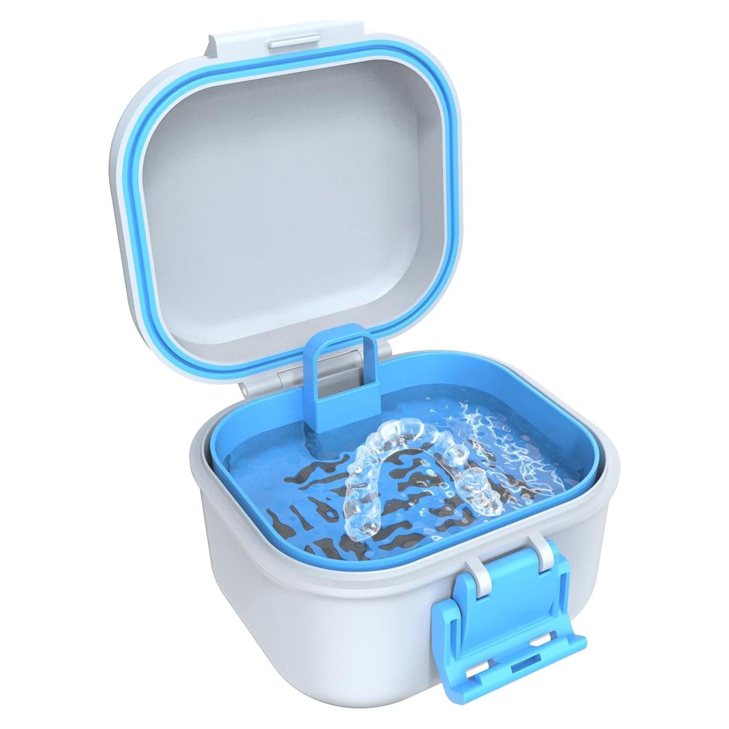 Estuche para Dentaduras BVN Azul y Blanco a Prueba de Fugas