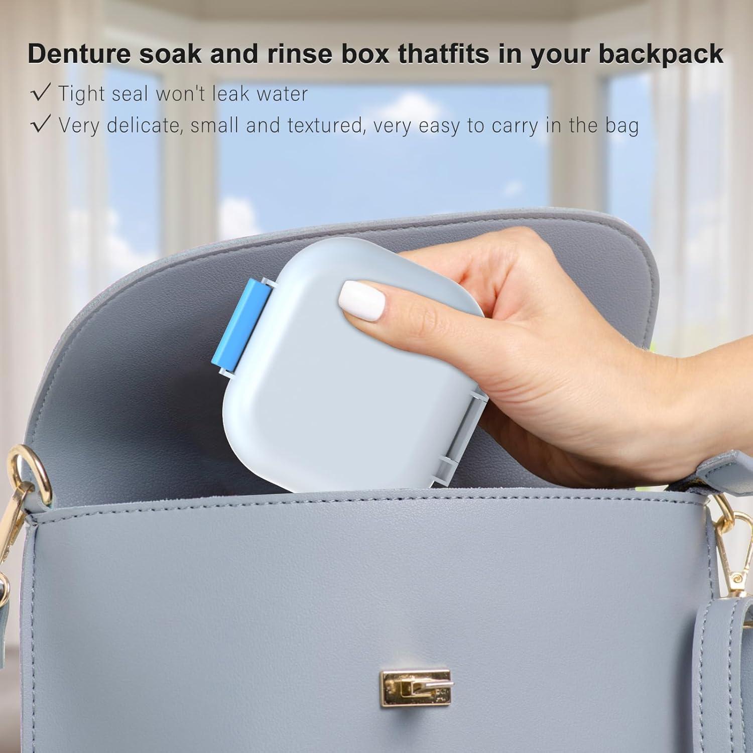 Estuche para Dentaduras BVN Azul y Blanco a Prueba de Fugas