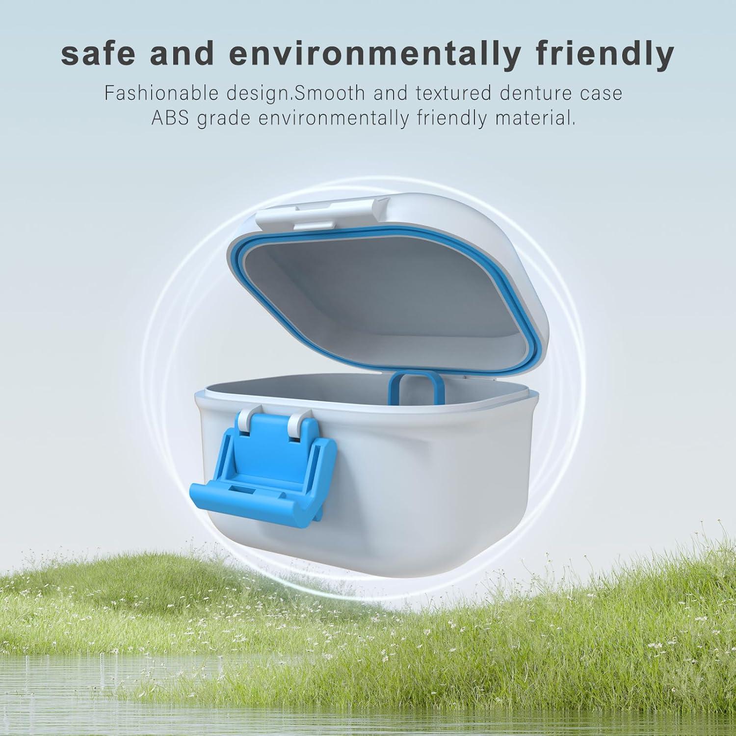 Estuche para Dentaduras BVN Azul y Blanco a Prueba de Fugas