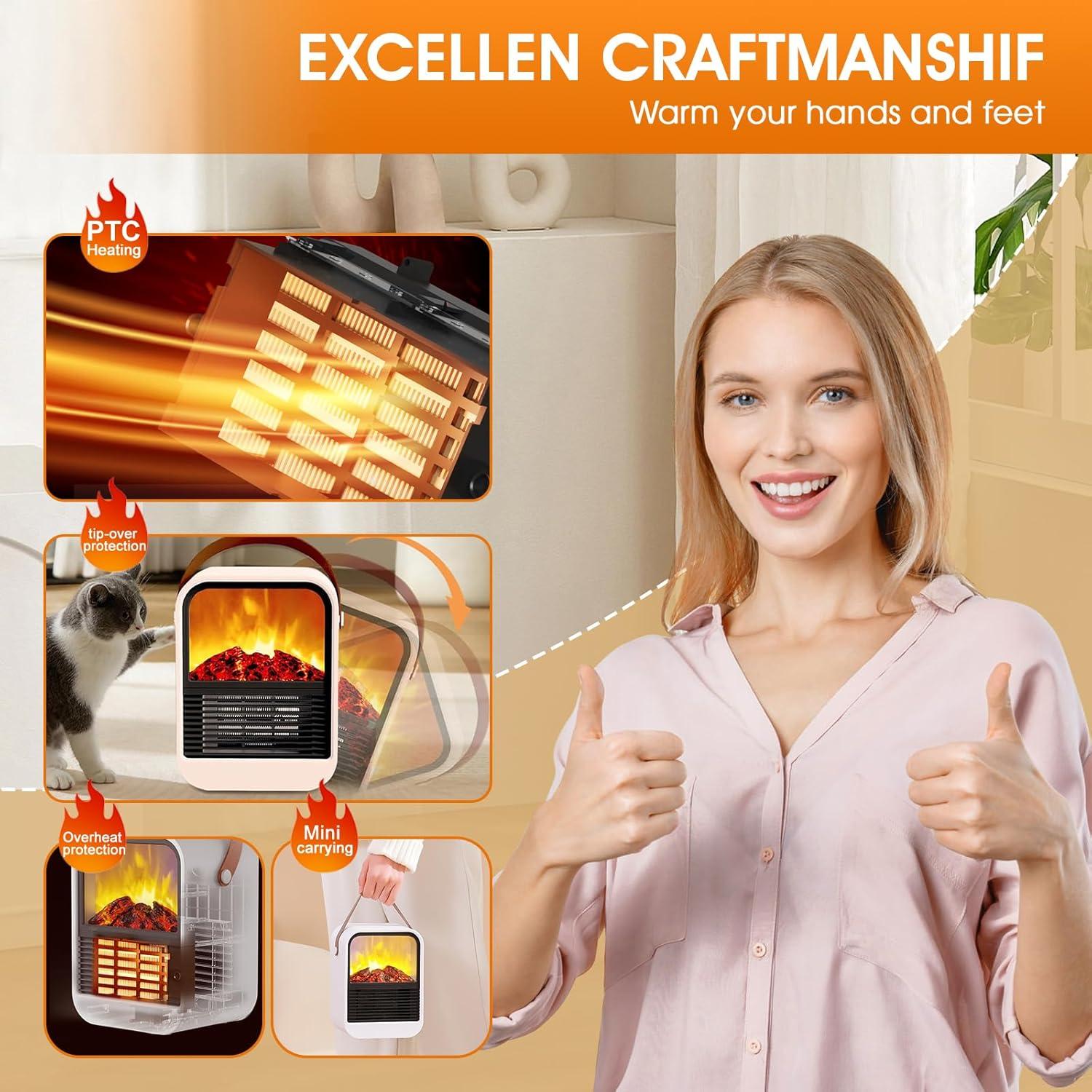 Calentador Eléctrico ZJFLNZYC Mini Chimenea 1000W Blanco