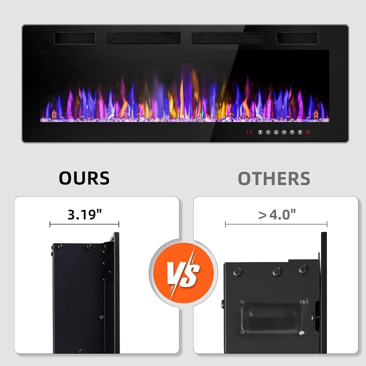 Chimenea Eléctrica VENDORZ 50" Montaje Pared Control Remoto