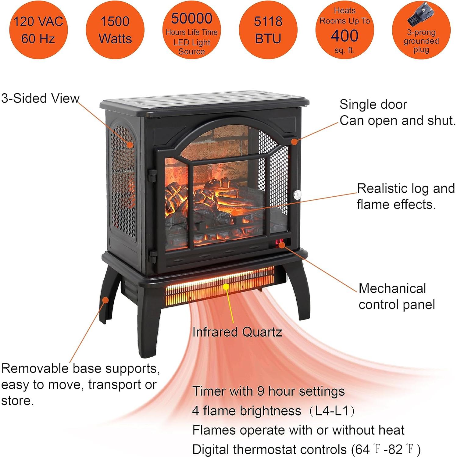 Calentador eléctrico KOFOHON S18P1-01 1500W con llama 3D