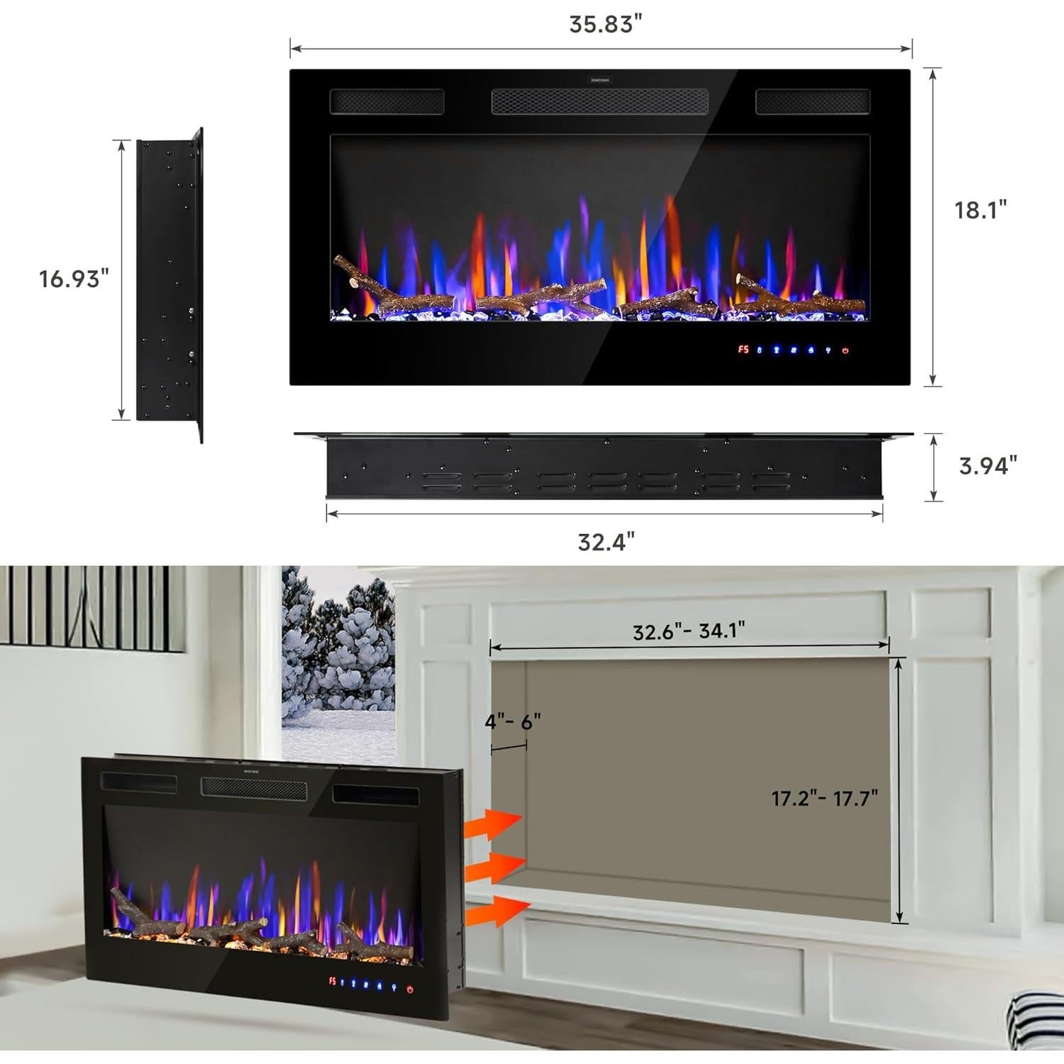 Chimenea Eléctrica AckMizz 36" con Control Remoto y Pantalla Táctil
