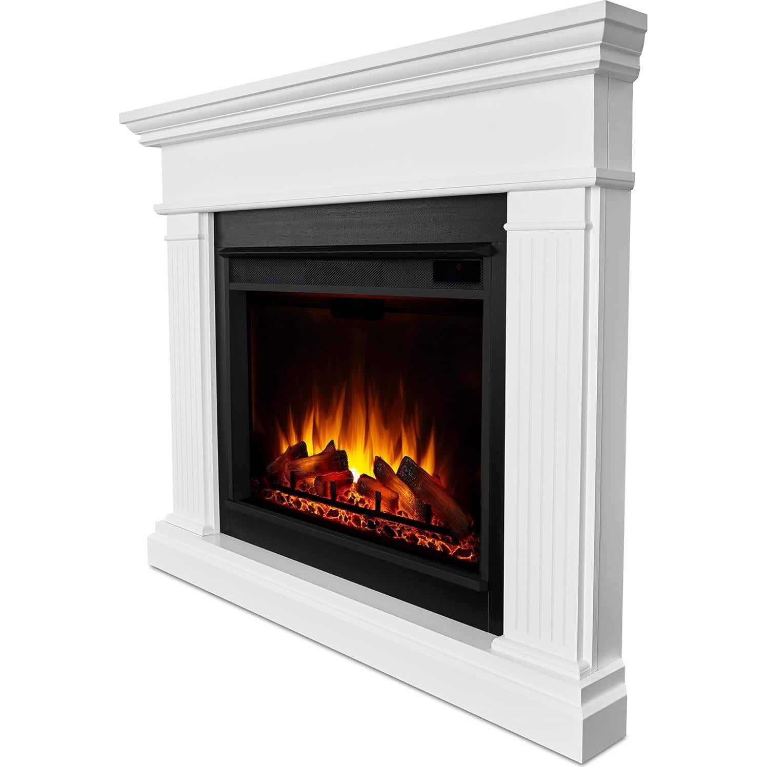 Real Flame Kennedy Grand Corner Electric Fireplace with Mantel for Living Room or Bedroom, Replaceable Fireplace Insert Heater, Realistic Log and Flame Effect, Remote Control, Timer, White