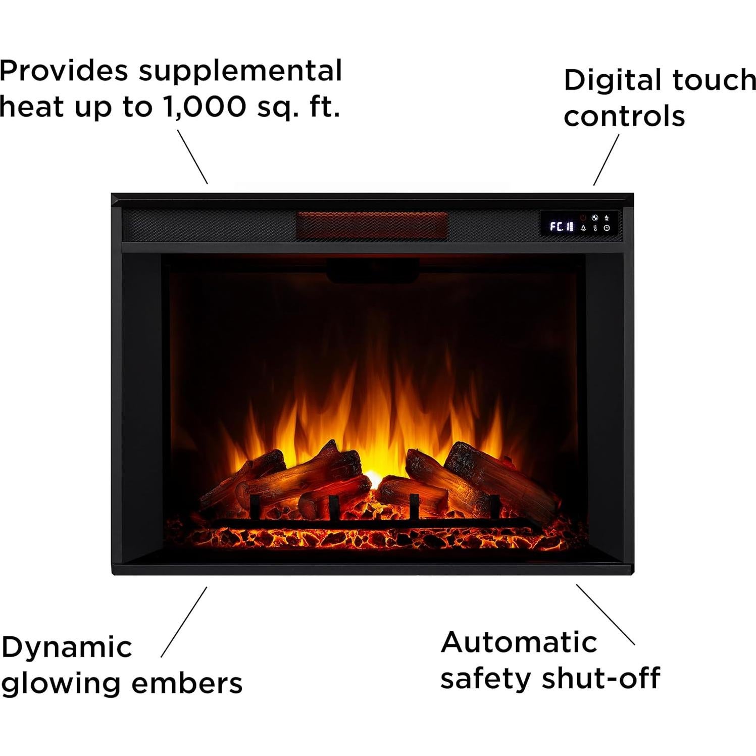 Real Flame Kennedy Grand Corner Electric Fireplace with Mantel for Living Room or Bedroom, Replaceable Fireplace Insert Heater, Realistic Log and Flame Effect, Remote Control, Timer, White