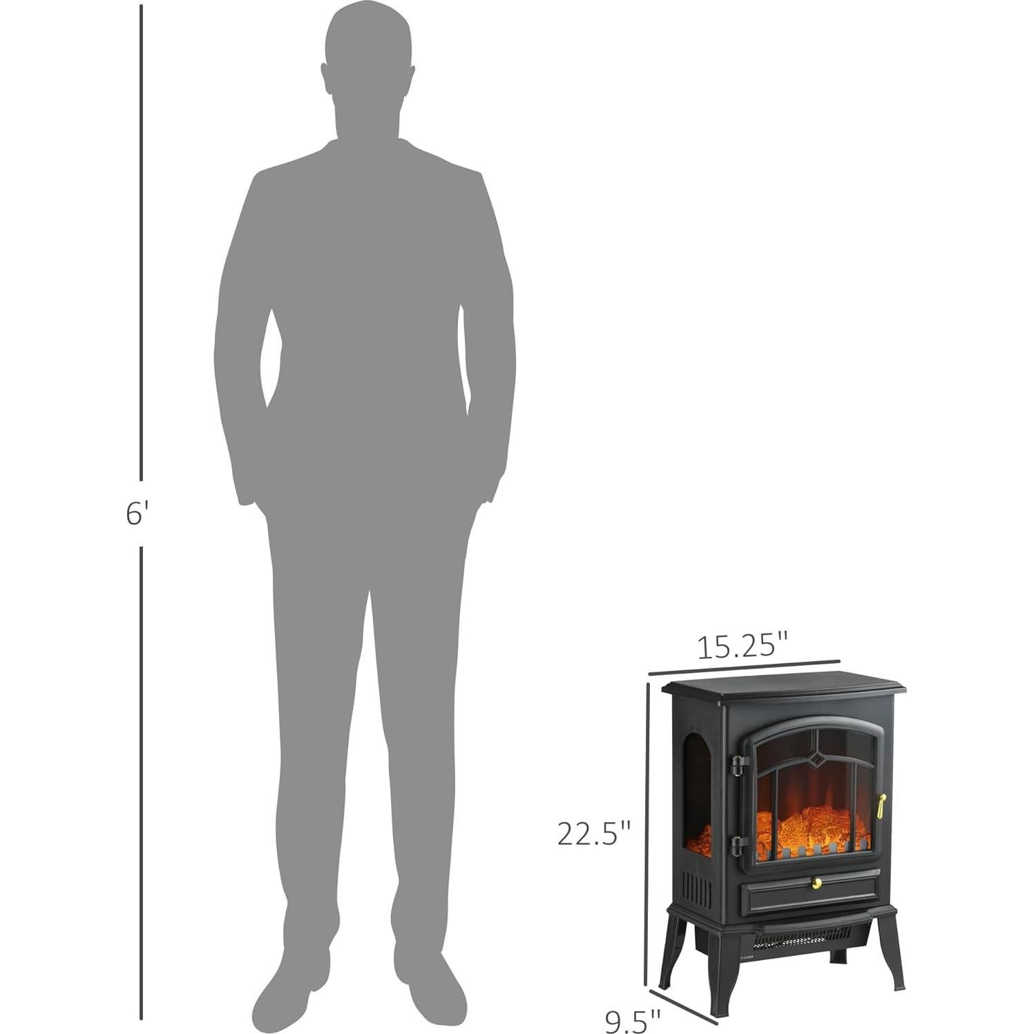 HOMCOM Electric Fireplace Stove, 22" Freestanding Fireplace Heater with 3-Sided Realistic Flame, Overheating Protection, Adjustable Temperature, Portable, 750W/1500W, Black