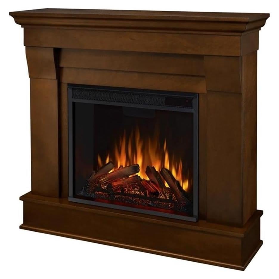 Real Flame Chateau 41" Amish Solid Wood Electric Fireplace with Mantel, Electric Firebox, Remote Control, Hardware, Power Cord, Adjustable Thermostat Settings, in Espresso Finish