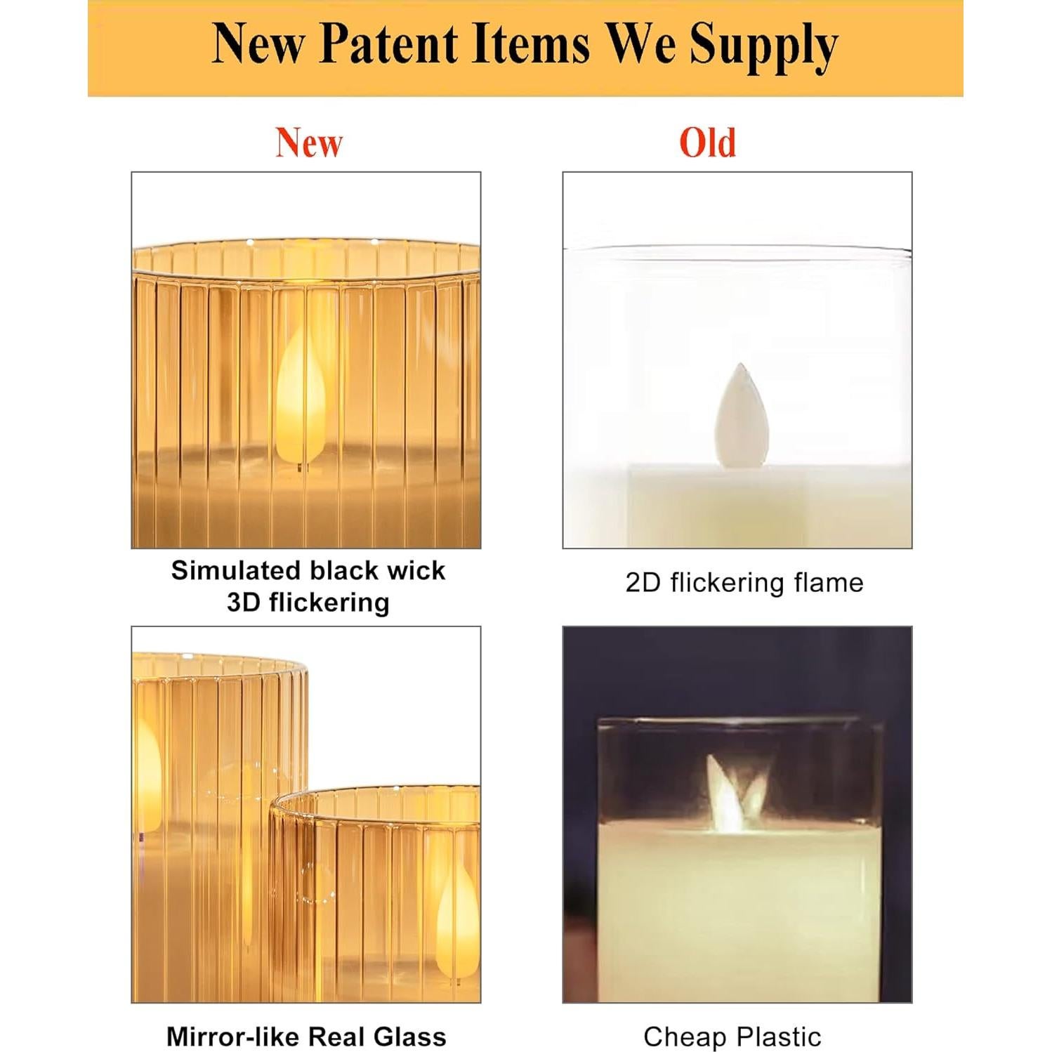 Juego de 3 Velas LED Angelloong Doradas con Control Remoto