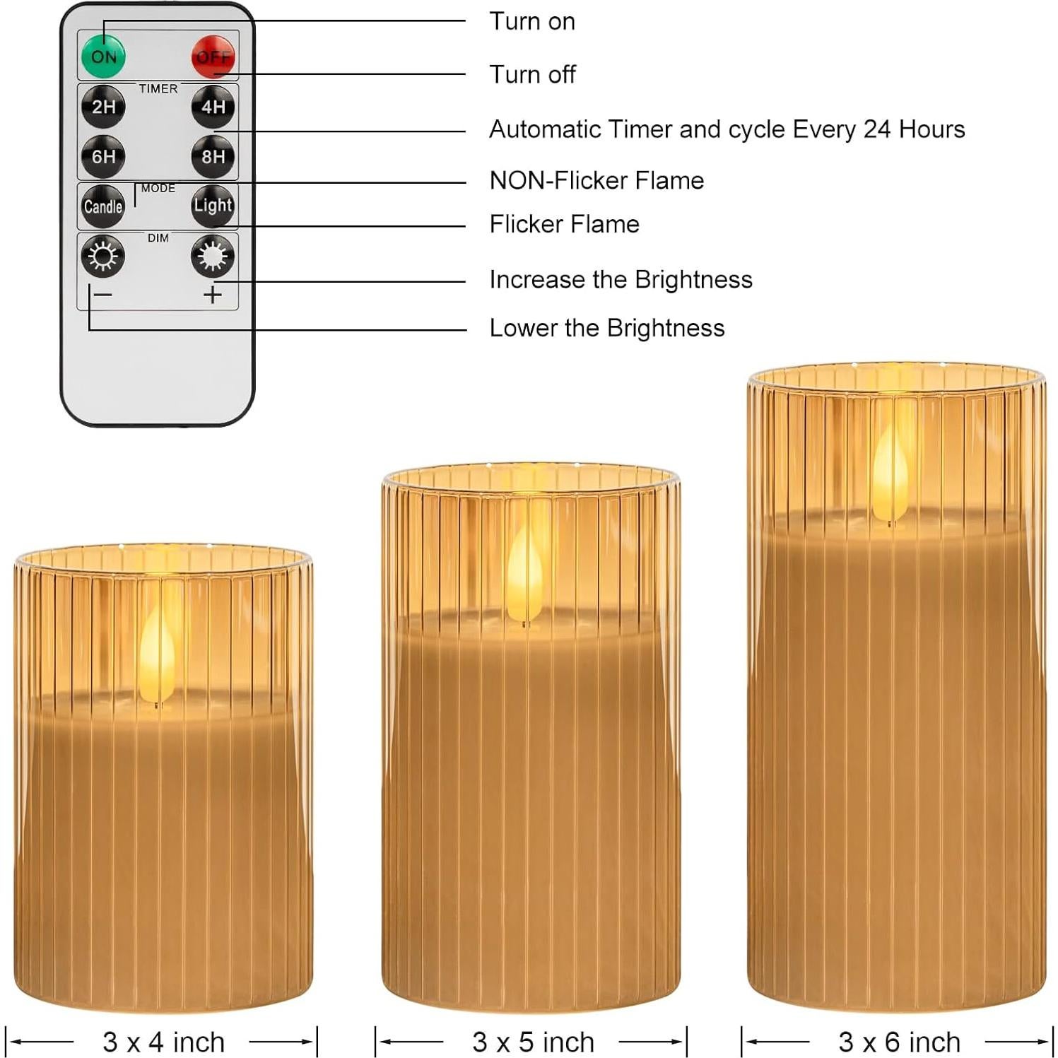 Juego de 3 Velas LED Angelloong Doradas con Control Remoto