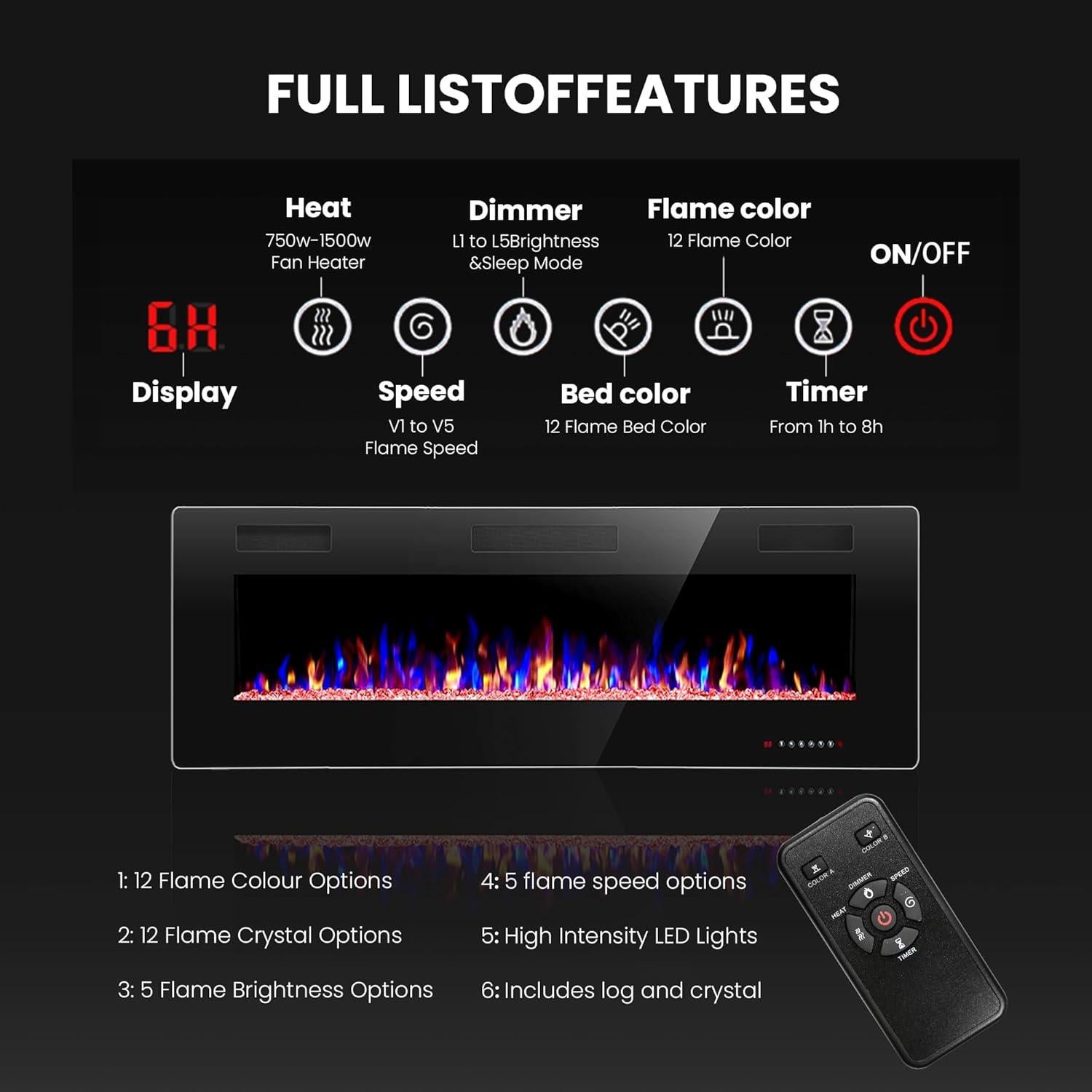 Chimenea Eléctrica Crzoe Jx-842C3 106 cm con Control Remoto